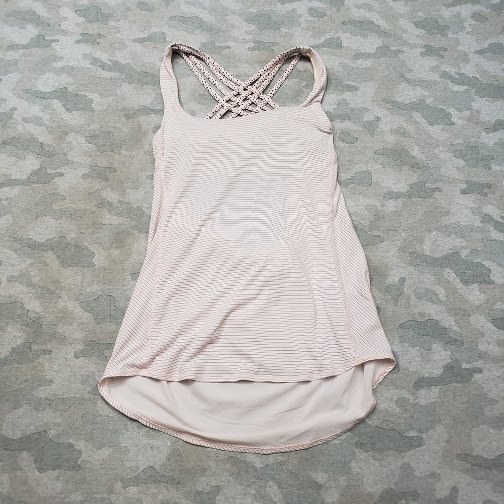 Lululemon Tank Top Women 8 Pink Striped Built-in Bra Yoga Sleeveless Gym Running